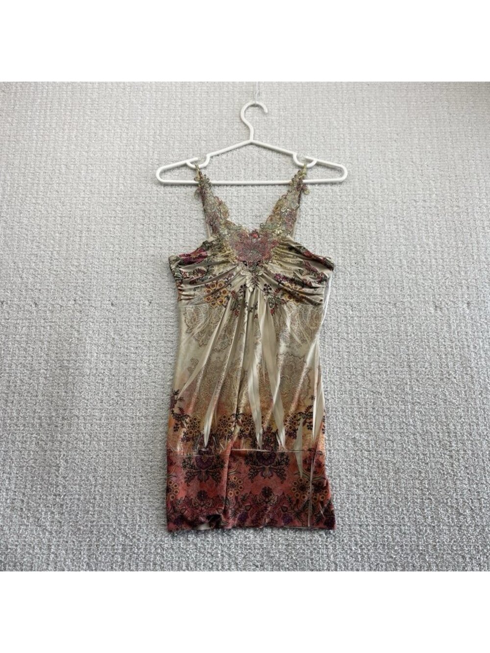 Y2K Seduction Tank Top Women XS Lace Trim Cami Boho Indie Folk Festival USA Made